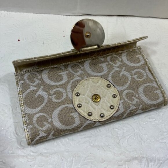 VTG Guess Canvas Logo Alligator Faux Print Snap Clutch Wallet 6.5"x3.5" - Picture 4 of 16